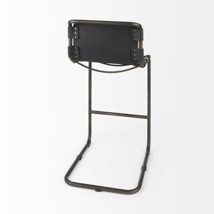 Mercana Berbick Industrial Counter Stool with Full-Back Support and Sturdy Iron Frame for Modern Spaces Black Leather | Gray Metal | Bar 69279
