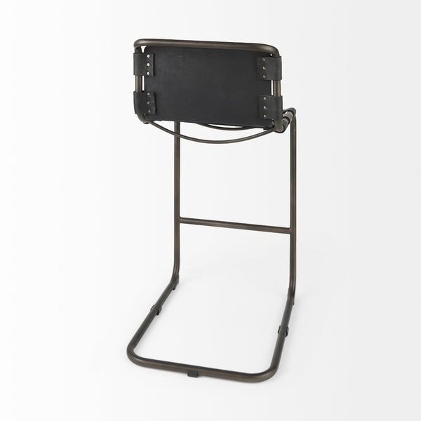 Mercana Berbick Industrial Counter Stool with Full-Back Support and Sturdy Iron Frame for Modern Spaces Black Leather | Gray Metal | Bar 69279
