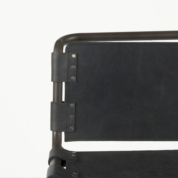 Mercana Berbick Industrial Counter Stool with Full-Back Support and Sturdy Iron Frame for Modern Spaces Black Leather | Gray Metal | Bar 69279