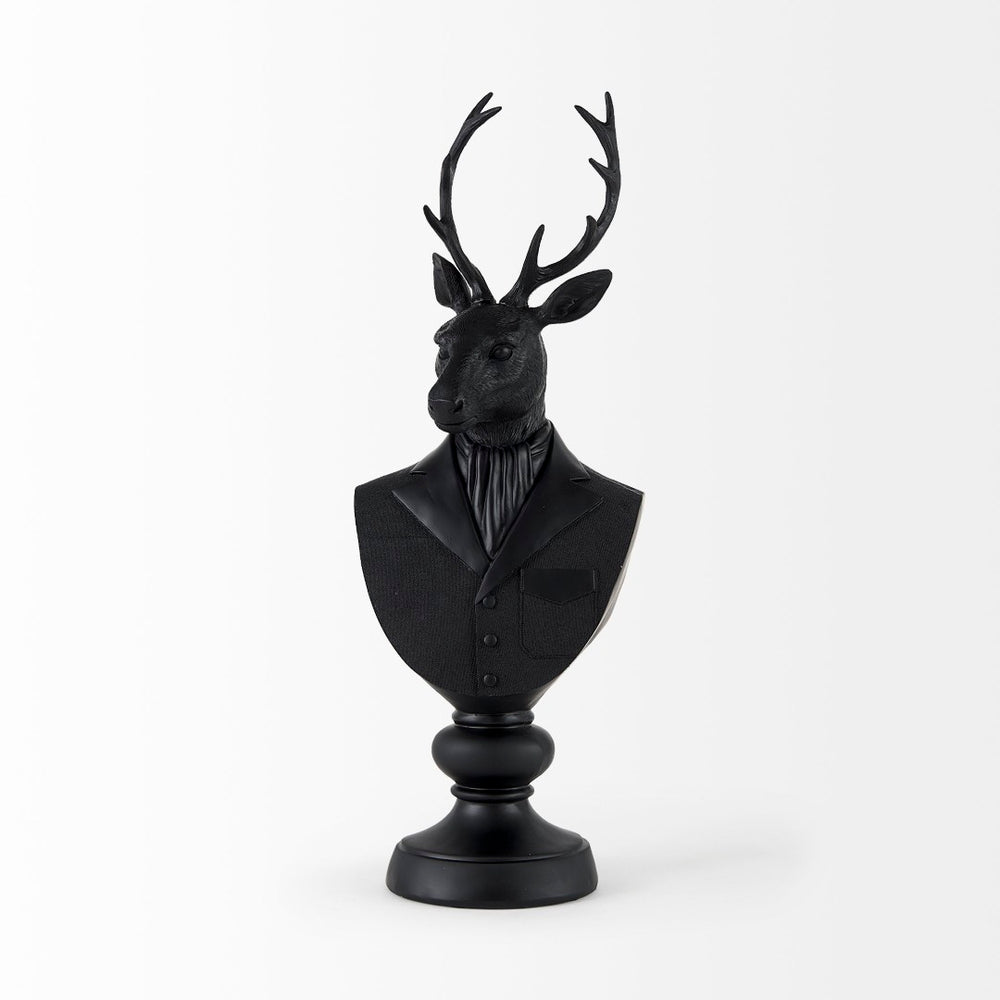 Mercana Mozart Elegant Stag Bust in Matte Black Finish – Striking Sculptural Decor for Modern Interiors Black Resin | 23H 69288