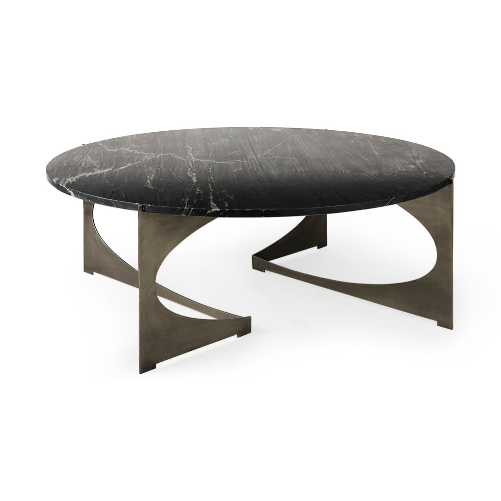 Mercana Reinhold Elegant Stone Top Iron Coffee Table - Sculptural Design for Contemporary Living Spaces 69262-AB