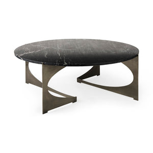Mercana Reinhold Elegant Stone Top Iron Coffee Table - Sculptural Design for Contemporary Living Spaces 69262-AB