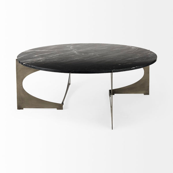 Mercana Reinhold Elegant Stone Top Iron Coffee Table - Sculptural Design for Contemporary Living Spaces 69262-AB