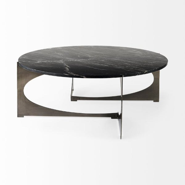 Mercana Reinhold Elegant Stone Top Iron Coffee Table - Sculptural Design for Contemporary Living Spaces 69262-AB