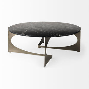 Mercana Reinhold Elegant Stone Top Iron Coffee Table - Sculptural Design for Contemporary Living Spaces 69262-AB