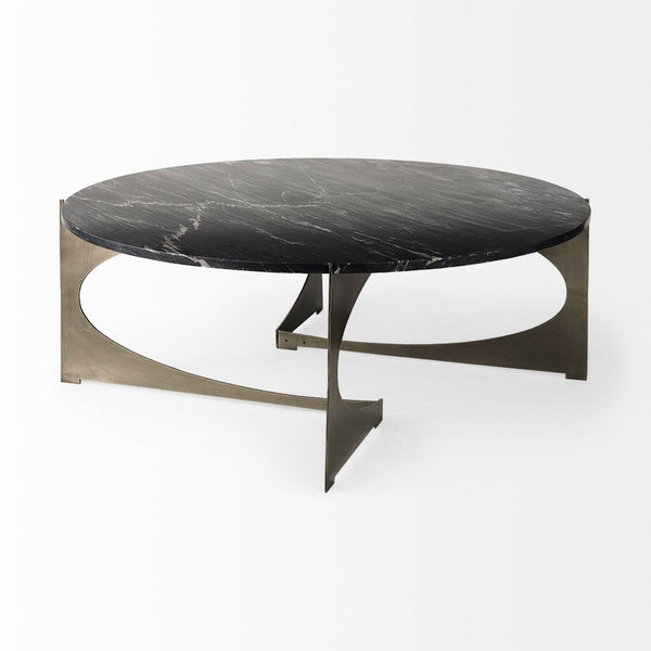 Mercana Reinhold Elegant Stone Top Iron Coffee Table - Sculptural Design for Contemporary Living Spaces 69262-AB