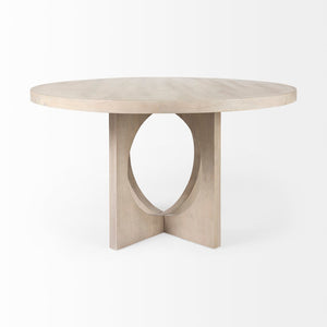 Mercana Liesl Round Solid Mango Wood Dining Table with Geometric Pedestal - Contemporary Mid-Century Design 54" Gray Wood Top | Gray Wood Base 69184