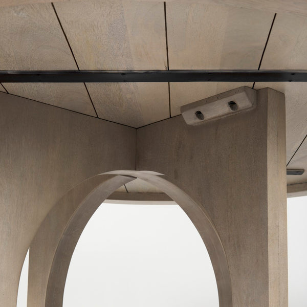 Mercana Liesl Round Solid Mango Wood Dining Table with Geometric Pedestal - Contemporary Mid-Century Design 54" Gray Wood Top | Gray Wood Base 69184