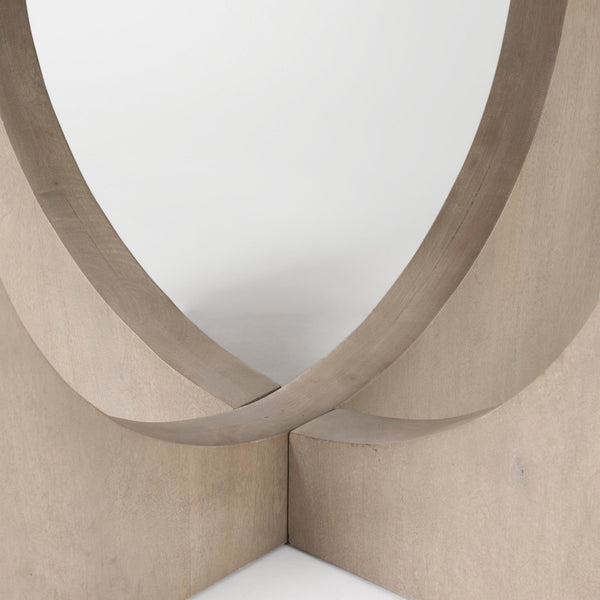 Mercana Liesl Round Solid Mango Wood Dining Table with Geometric Pedestal - Contemporary Mid-Century Design 54" Gray Wood Top | Gray Wood Base 69184