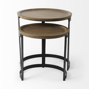 Mercana Aisley Set of 2 Round Nesting Side Tables in Warm Mango Wood and Iron for Stylish Living Spaces 69283
