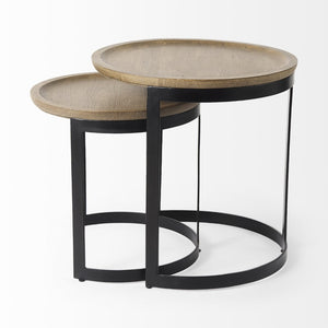 Mercana Aisley Set of 2 Round Nesting Side Tables in Warm Mango Wood and Iron for Stylish Living Spaces 69283
