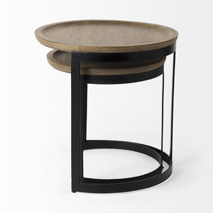 Mercana Aisley Set of 2 Round Nesting Side Tables in Warm Mango Wood and Iron for Stylish Living Spaces 69283