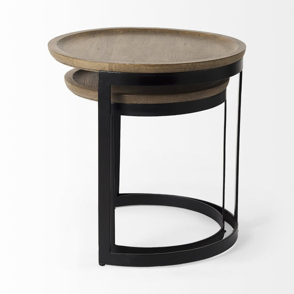 Mercana Aisley Set of 2 Round Nesting Side Tables in Warm Mango Wood and Iron for Stylish Living Spaces 69283
