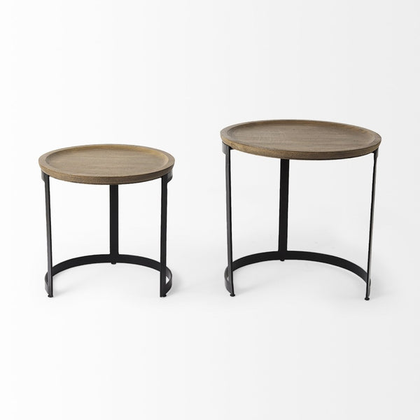 Mercana Aisley Set of 2 Round Nesting Side Tables in Warm Mango Wood and Iron for Stylish Living Spaces 69283