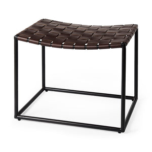 Mercana Clarissa Industrial-Style Woven Leather Stool with Sturdy Iron Frame for Stylish Home Seating Solutions 69397