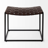 Mercana Clarissa 22.0L x 16.0W x 16.5H Brown Leather Woven Seat W/ Black Metal Frame Stool 69397