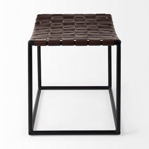 Mercana Clarissa Industrial-Style Woven Leather Stool with Sturdy Iron Frame for Stylish Home Seating Solutions 69397