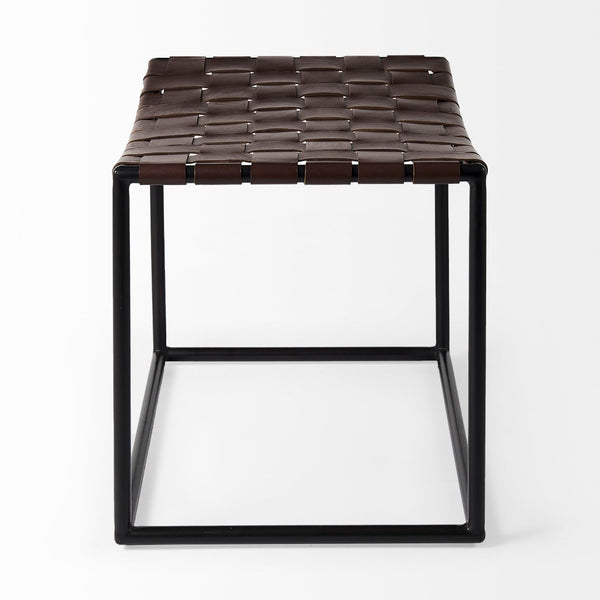 Mercana Clarissa Industrial-Style Woven Leather Stool with Sturdy Iron Frame for Stylish Home Seating Solutions 69397