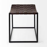 Mercana Clarissa 22.0L x 16.0W x 16.5H Brown Leather Woven Seat W/ Black Metal Frame Stool 69397