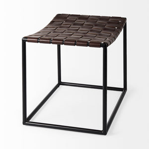 Mercana Clarissa Industrial-Style Woven Leather Stool with Sturdy Iron Frame for Stylish Home Seating Solutions 69397