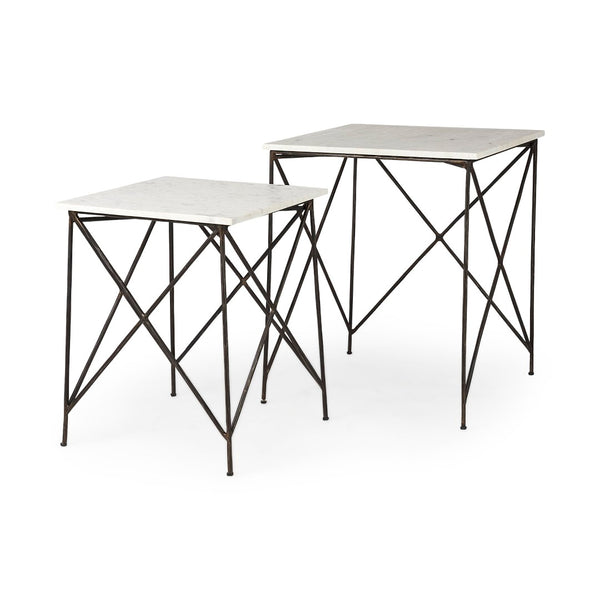 Mercana Lorlei Elegant Marble Top End Table with Crisscross Metal Base for Modern Living Room Décor 69247-AB