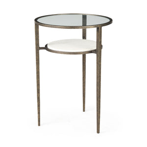 Mercana Felicity 15.8L X 15.8W X 22.5H Glass Top W/ White Marble Shelf and Antique Gold Base End/Side Table 69254-AB