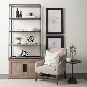 Mercana Braxton Three-Shelf Industrial Farmhouse Shelving Unit for Stylish Storage and Display Solutions Light Brown Wood | Black Metal | 42L 68203-AB