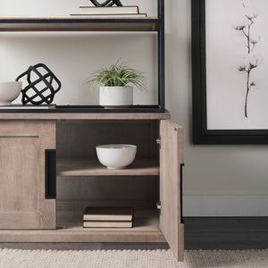 Mercana Braxton Three-Shelf Industrial Farmhouse Shelving Unit for Stylish Storage and Display Solutions Light Brown Wood | Black Metal | 42L 68203-AB