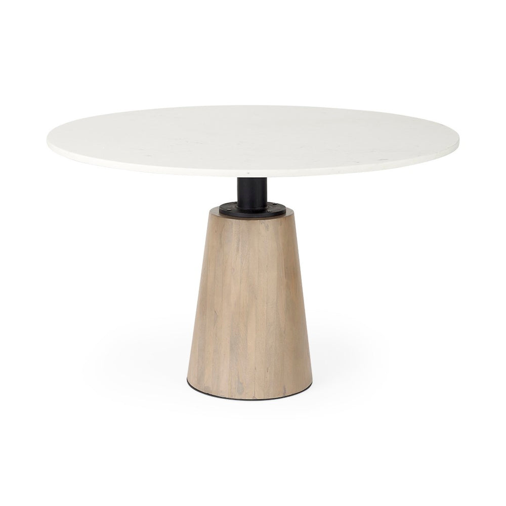 Mercana Maxwell Round Dining Table with Elegant White Marble Top & Stylish Black Metal Wood Pedestal Base 69366-AB