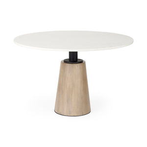 Mercana Maxwell Round Dining Table with Elegant White Marble Top & Stylish Black Metal Wood Pedestal Base 69366-AB