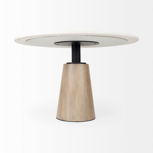 Mercana Maxwell Round Dining Table with Elegant White Marble Top & Stylish Black Metal Wood Pedestal Base 69366-AB