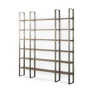 Mercana Taunton Industrial Six-Shelf Unit: Stylish Vertical Storage for Modern and Rustic Interiors, 90" Tall Brown Wood | Nickel Metal 69231-AB