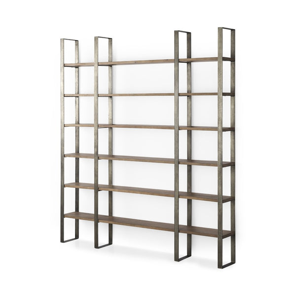 Mercana Taunton Industrial Six-Shelf Unit: Stylish Vertical Storage for Modern and Rustic Interiors, 90" Tall Brown Wood | Nickel Metal 69231-AB
