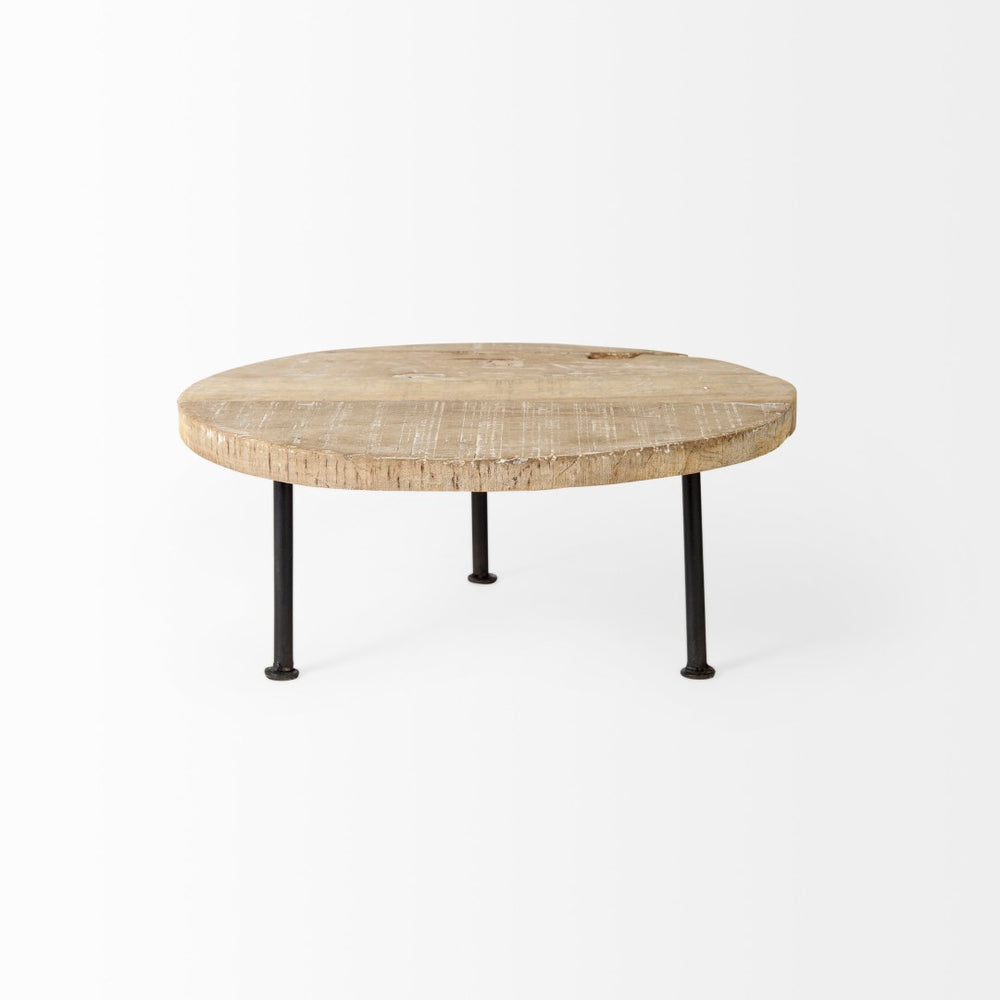 Mercana Cedric Round Rustic Display Stand with Mango Wood Top and Sturdy Iron Legs for Home Decor Charm 69144