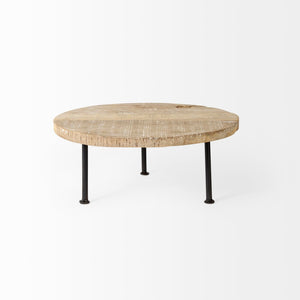 Mercana Cedric Round Rustic Display Stand with Mango Wood Top and Sturdy Iron Legs for Home Decor Charm 69144