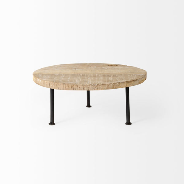 Mercana Cedric Round Rustic Display Stand with Mango Wood Top and Sturdy Iron Legs for Home Decor Charm 69144