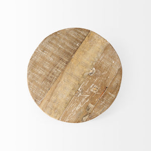 Mercana Cedric Round Rustic Display Stand with Mango Wood Top and Sturdy Iron Legs for Home Decor Charm 69144