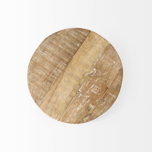 Mercana Cedric Round Rustic Display Stand with Mango Wood Top and Sturdy Iron Legs for Home Decor Charm 69144