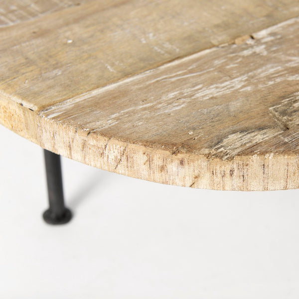 Mercana Cedric Round Rustic Display Stand with Mango Wood Top and Sturdy Iron Legs for Home Decor Charm 69144