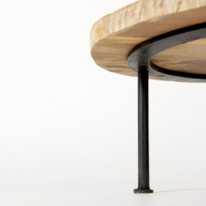 Mercana Cedric Round Rustic Display Stand with Mango Wood Top and Sturdy Iron Legs for Home Decor Charm 69144