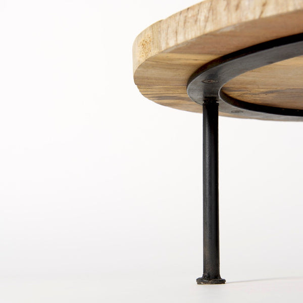 Mercana Cedric Round Rustic Display Stand with Mango Wood Top and Sturdy Iron Legs for Home Decor Charm 69144