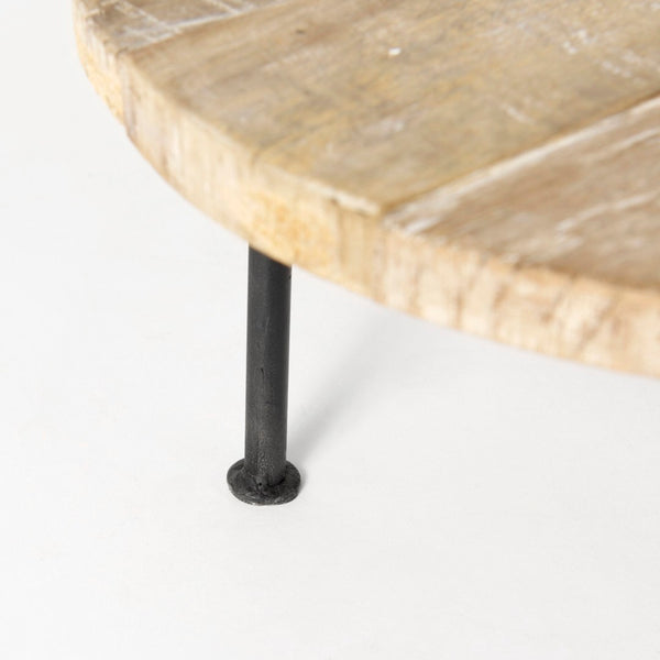 Mercana Cedric Round Rustic Display Stand with Mango Wood Top and Sturdy Iron Legs for Home Decor Charm 69144