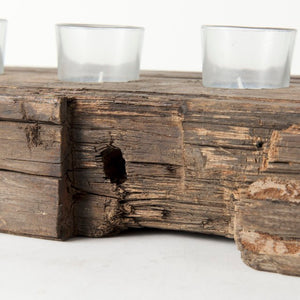 Mercana Lakara Reclaimed Wood Candle Holder for Eight Tealights - Rustic Charm for Any Dining Table Decor 67526-AB