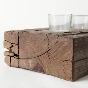 Mercana Lakara Reclaimed Wood Candle Holder for Eight Tealights - Rustic Charm for Any Dining Table Decor 67526-AB