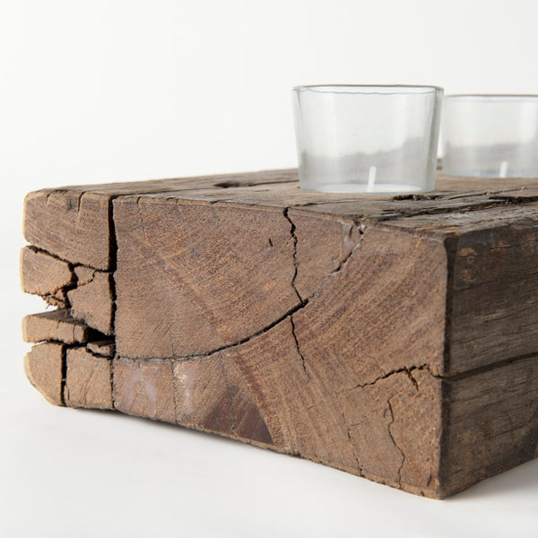 Mercana Lakara Reclaimed Wood Candle Holder for Eight Tealights - Rustic Charm for Any Dining Table Decor 67526-AB
