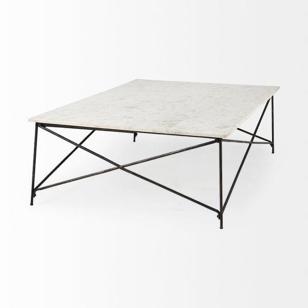 Mercana Lorlei Coffee Table with Elegant Marble Top and Sturdy X-Shaped Metal Base for Modern Living Spaces 69246-AB