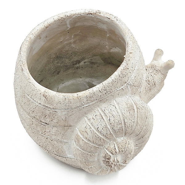 English Elm 9.5x8.3x6" Decorative Sand & Cement Snail Planter with Textured Beige Finish, Spiral Shell Accent for Succulents W2078P334757