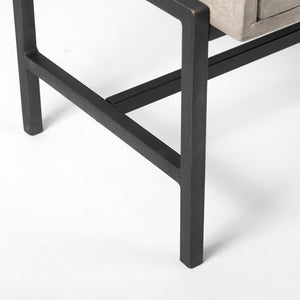 Mercana Arelius Sculptural Accent Cabinet with Glass Doors, Solid Wood & Metal Base for Modern Interiors Gray Wood | Black Metal 69291