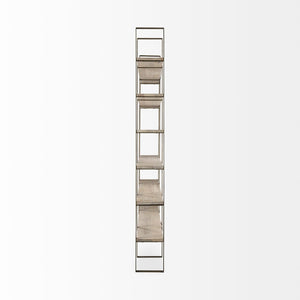 Mercana Taunton Industrial Six-Shelf Unit: Stylish Vertical Storage for Modern and Rustic Interiors, 90" Tall Light Brown Wood | Gold Metal 69230-AB