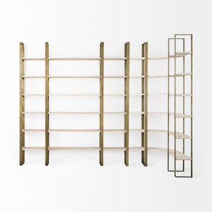 Mercana Taunton Industrial Six-Shelf Unit: Stylish Vertical Storage for Modern and Rustic Interiors, 90" Tall Light Brown Wood | Gold Metal 69230-AB